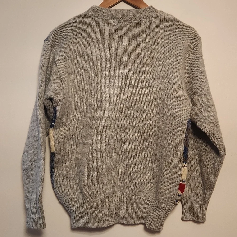 Orvis Winter Intarsia Gray Wool Cardinal Birds Moose Snowflakes Sweater Sz M
